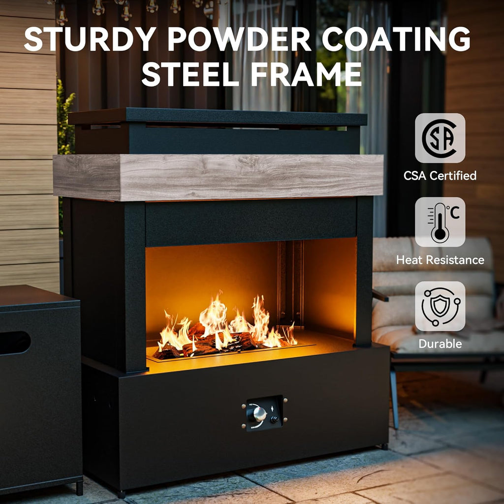 35'' Outdoor Propane Fireplace with Tank Storage, 50,000 BTU Outdoor Gas Fire Pit with CSA Certified, Adjustable Flame