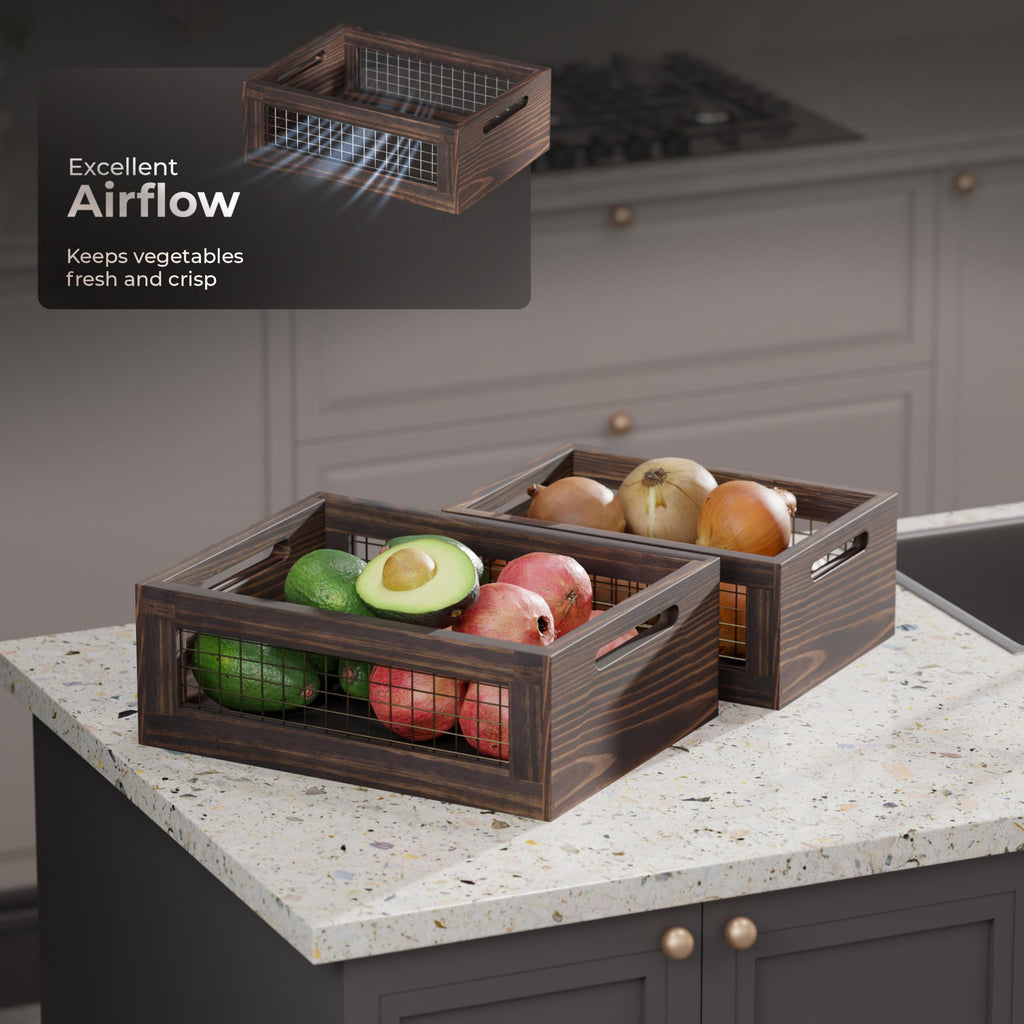 Set of 3 Wooden Nesting Countertop Baskets Wood Crates for Display