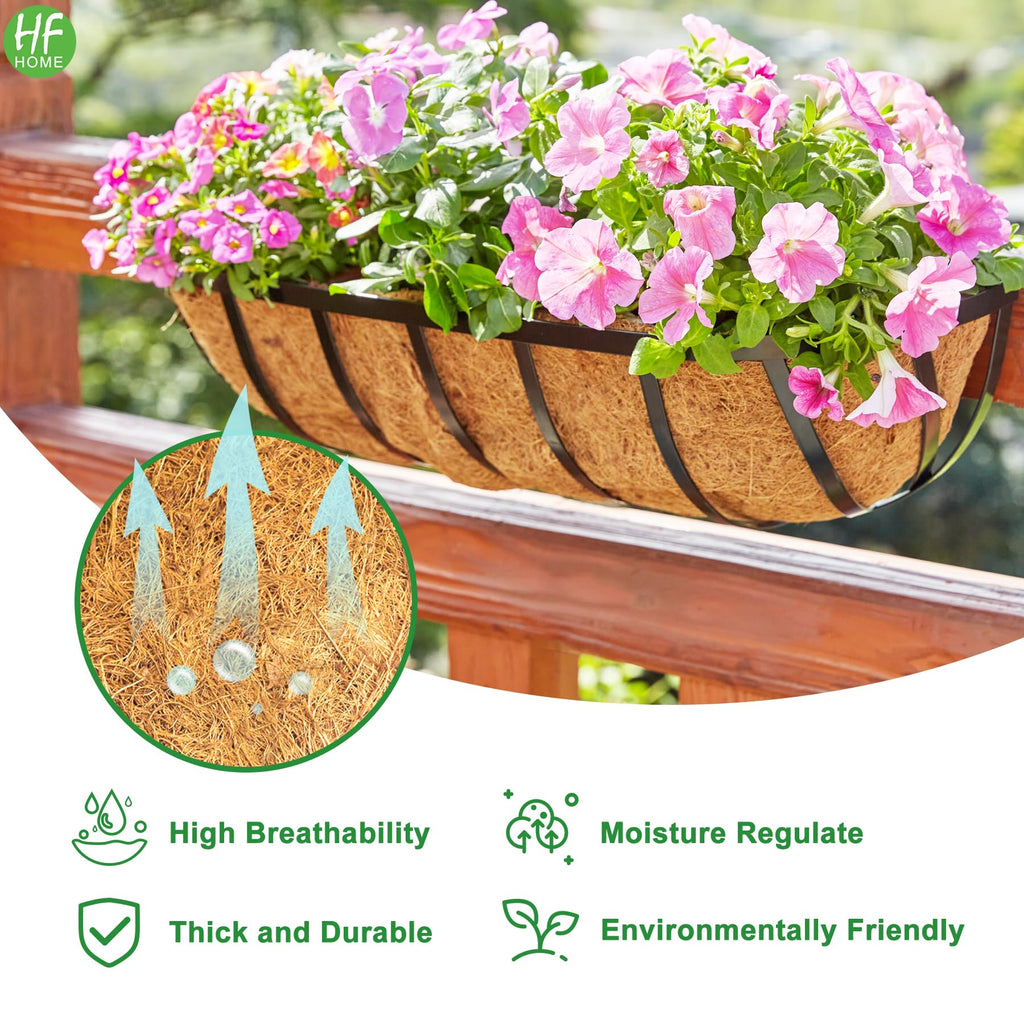 30" Deck Railing Planter Box with Horse Trough Coco Liners, Black Window Box Metal Hanging Flower Planters Baskets