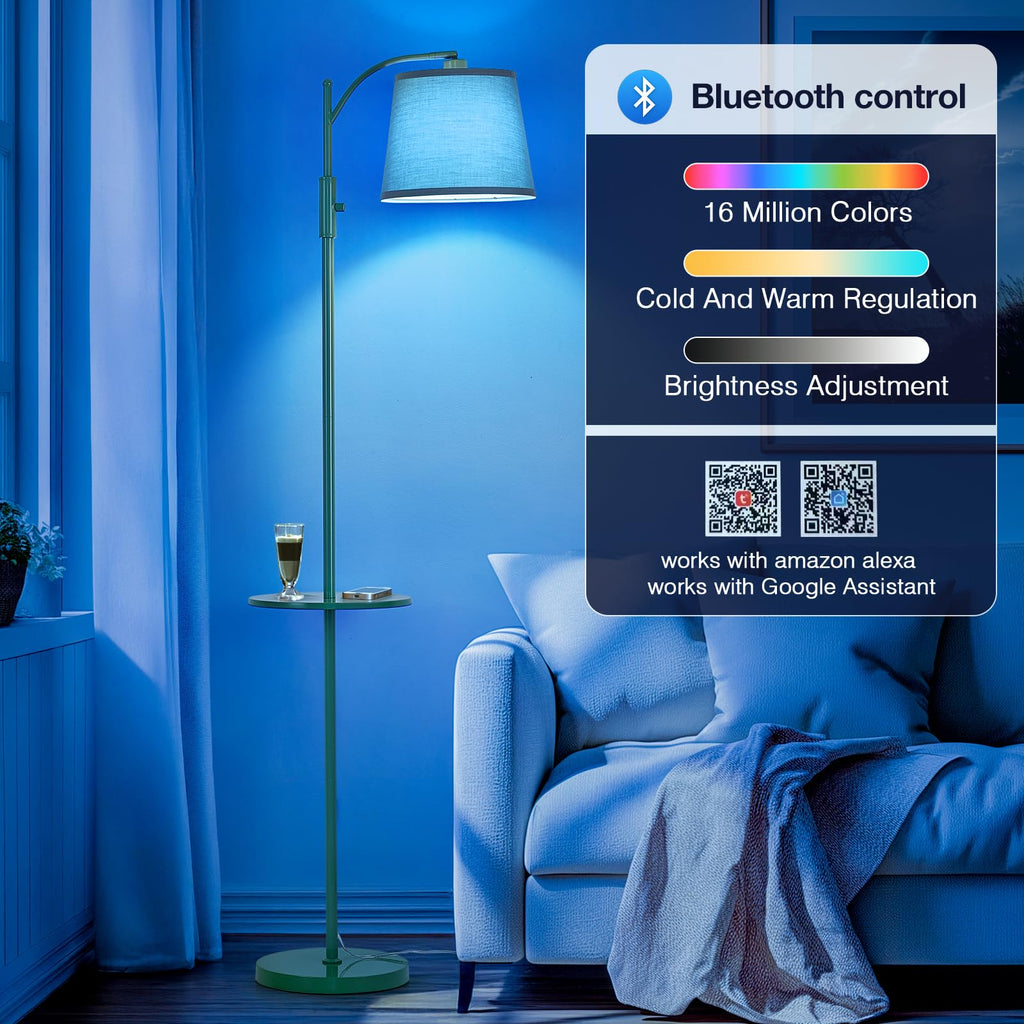 Smart Floor Lamp with Side Table, Alexa & Google Assistant