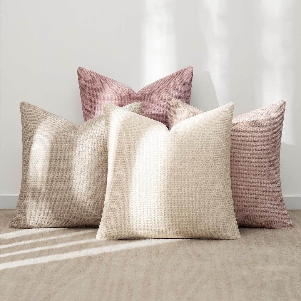 Soft Decorative Chenille Pillow Covers Light Pink 20x20 Pack of 4
