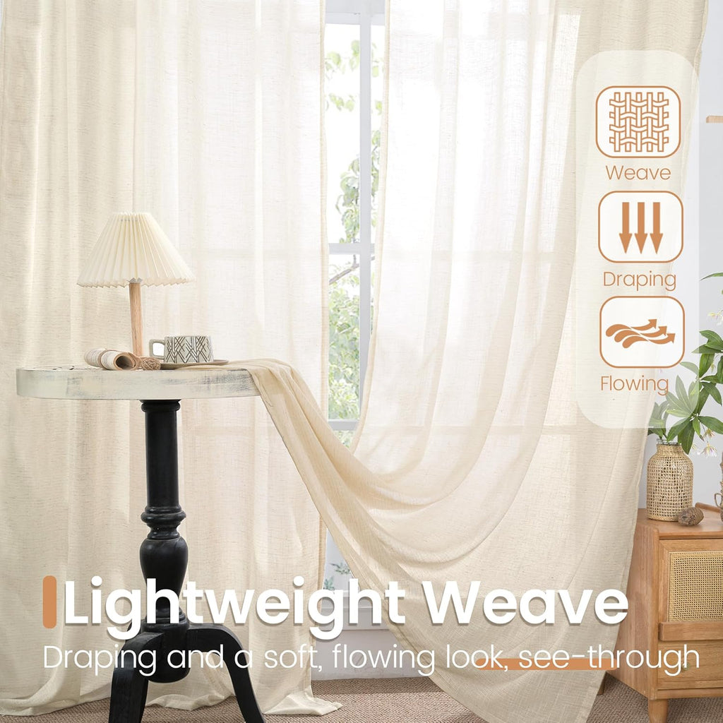 Linen Kitchen Window Curtains Over Sink - 36 Inch Length Cafe Drapes Semi Sheer with Rod Pocket Light Filtering for
