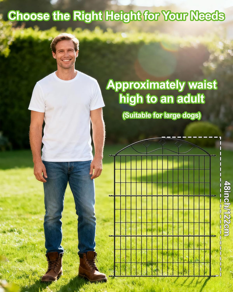 48in Extra Tall Garden Fence, 10-Panel Metal Animal Barrier, 24ft Long No Dig Temporary Fencing for Yard, Reusable