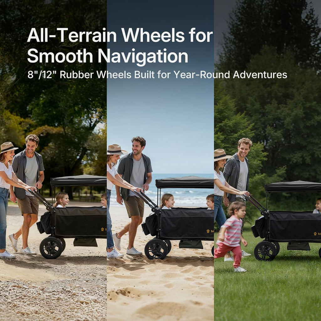 Stroller Wagon for Kids, One-Hand Adjustable Push/Pull Handle