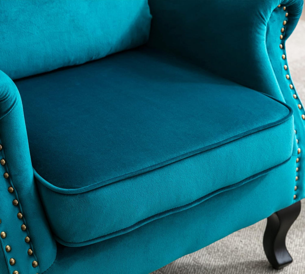 Mid Century Modern Accent Chair Upholstered Armchair Comfy Velvet Fabric Single Sofa with Lined Wingback for Small