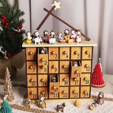 Nativity Advent Calendar, Countdown to Christmas Advent Calendar with 24 Pieces Figures & 24 Drawers, Christian
