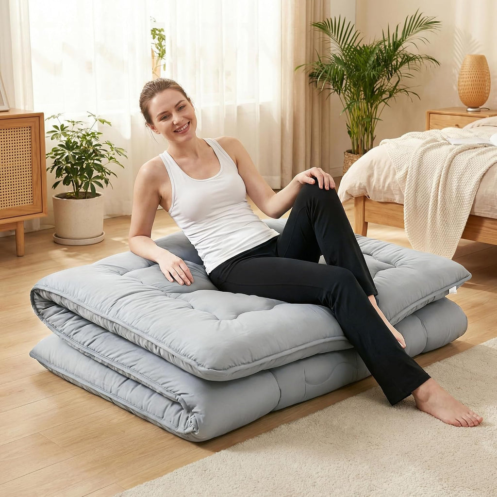 Japanese Floor Mattress, 4" Thick Futon Mattress, Gray