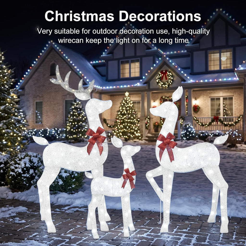 5FT White Christmas Deer Family Set, 160 LEDs