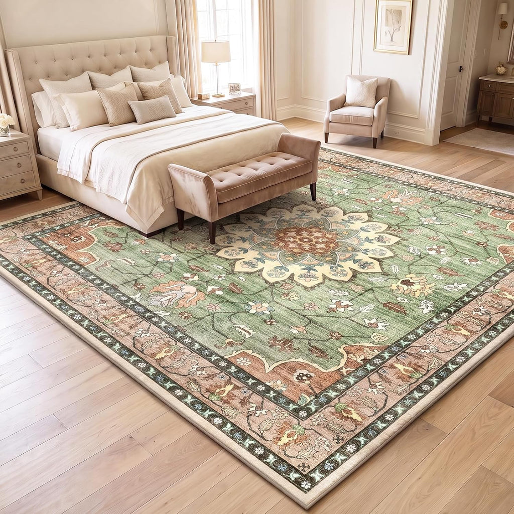 Washable Area Rug, Large Vintage Distressed Medallion Rugs