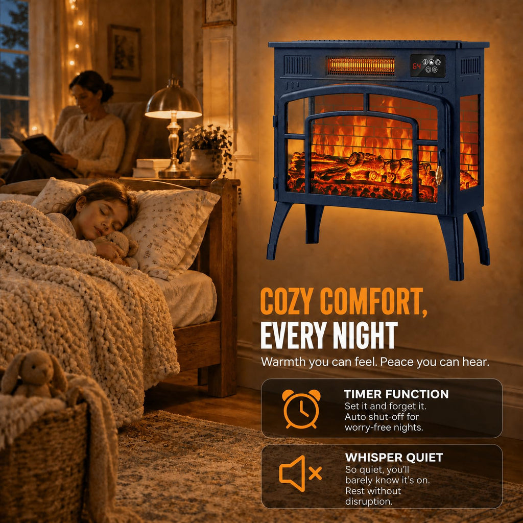 23" Electric Fireplace Stove with 3D Flame Effect & 5 Color