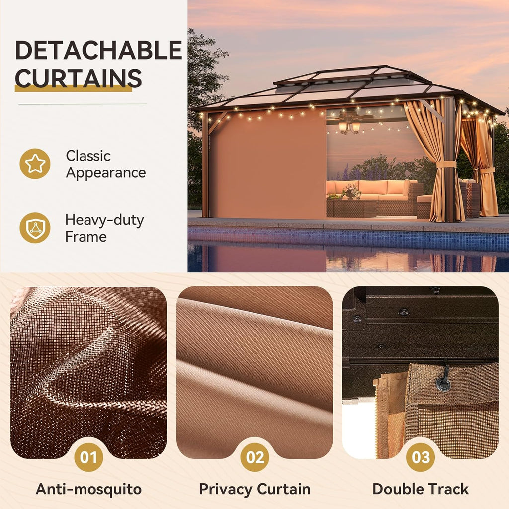 12'x16' Hardtop Gazebo, Outdoor Metal Gazebo with Double Polycarbonate Roof Canopy