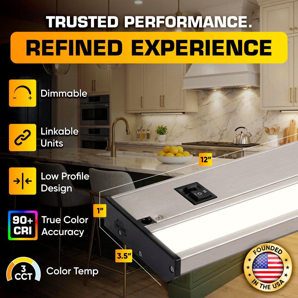LED Under Cabinet Lighting Hardwired - 12 Inch Satin Nickel