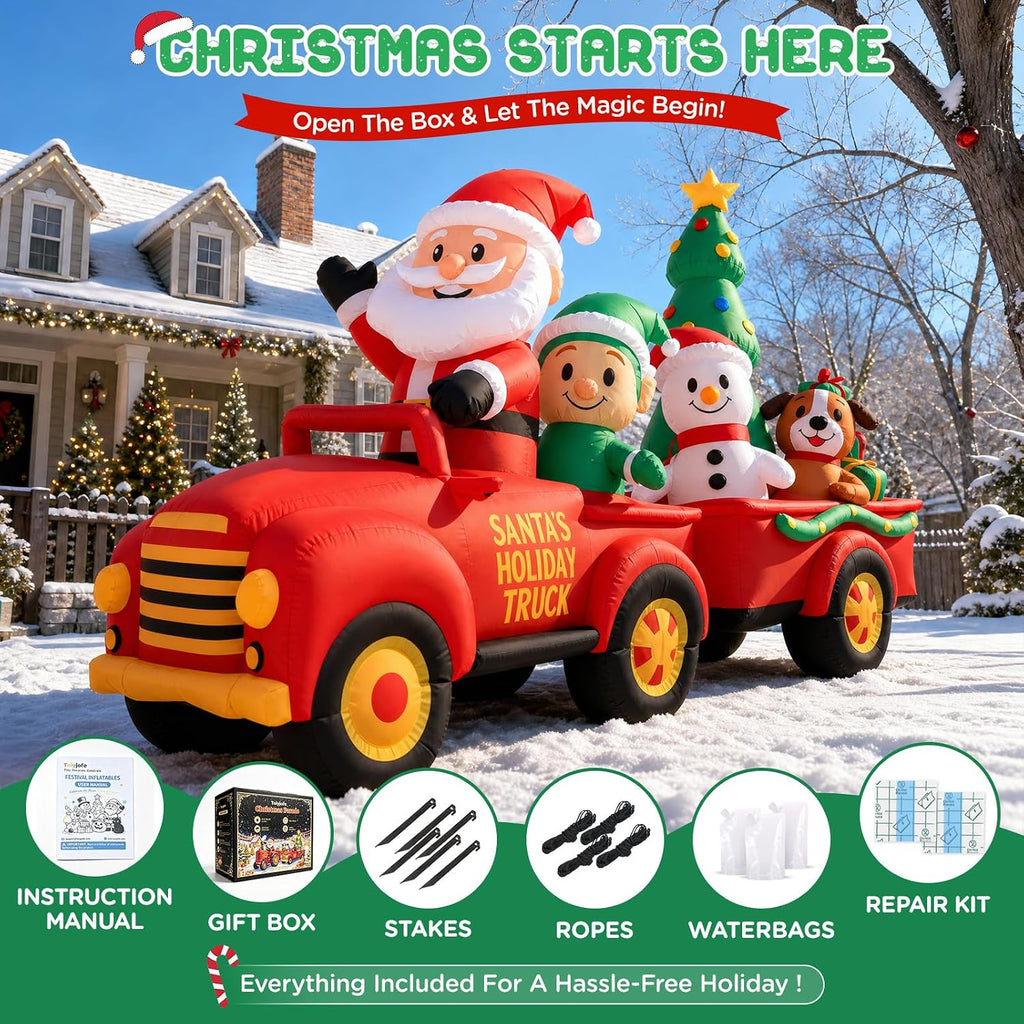 10FT Christmas Inflatables Santa Holiday Truck Car Outdoor Decorations