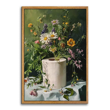 Framed Funny Bathroom Wall Art, 16 * 24 Inches, Toilet Paper Floral Wall Decor, Vintage Botanical Canvas Print