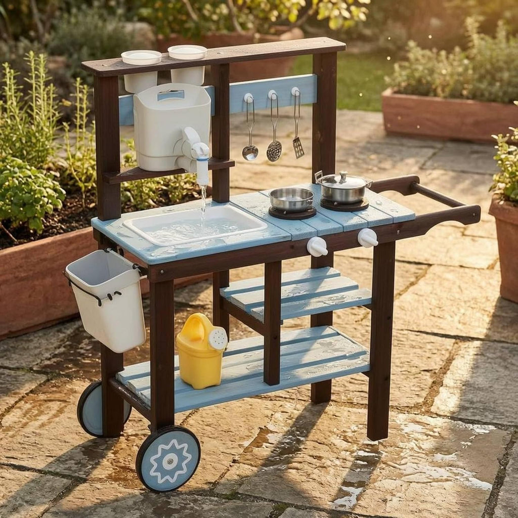 Outside-Play House-Shaped Kitchen-Style Wooden Play Kitchen Nicely Motor Skills for Children, Style to 1