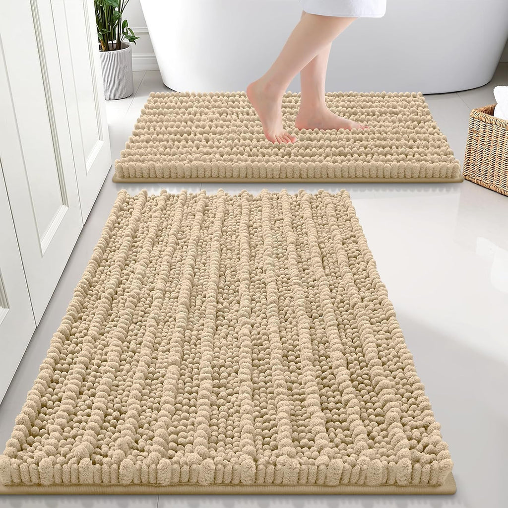 Bathroom Rugs Sets 2 Piece (30x20+24x16), Extra Soft Bath Mats | Beige Soft Absorbent, Rubber Backing Machine