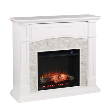 Seneca Electric Touch Screen Media Fireplace - White - Transitional Design, White Glass and Wood - Ideal
