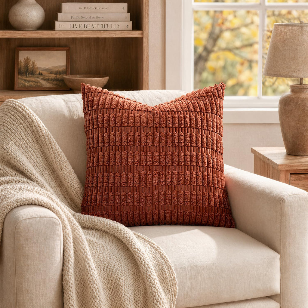 Fall Corduroy Decorative Throw Pillow Covers 16x16 Rust Pack of 2