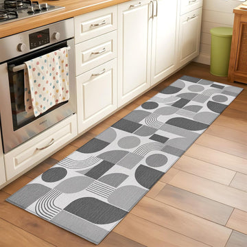 Grey Grid Blocks Runner Rug Non Slip 2x6 Boho Modern Abstract Art Geometric Minimalist Arch Lines Washable Rug Runner