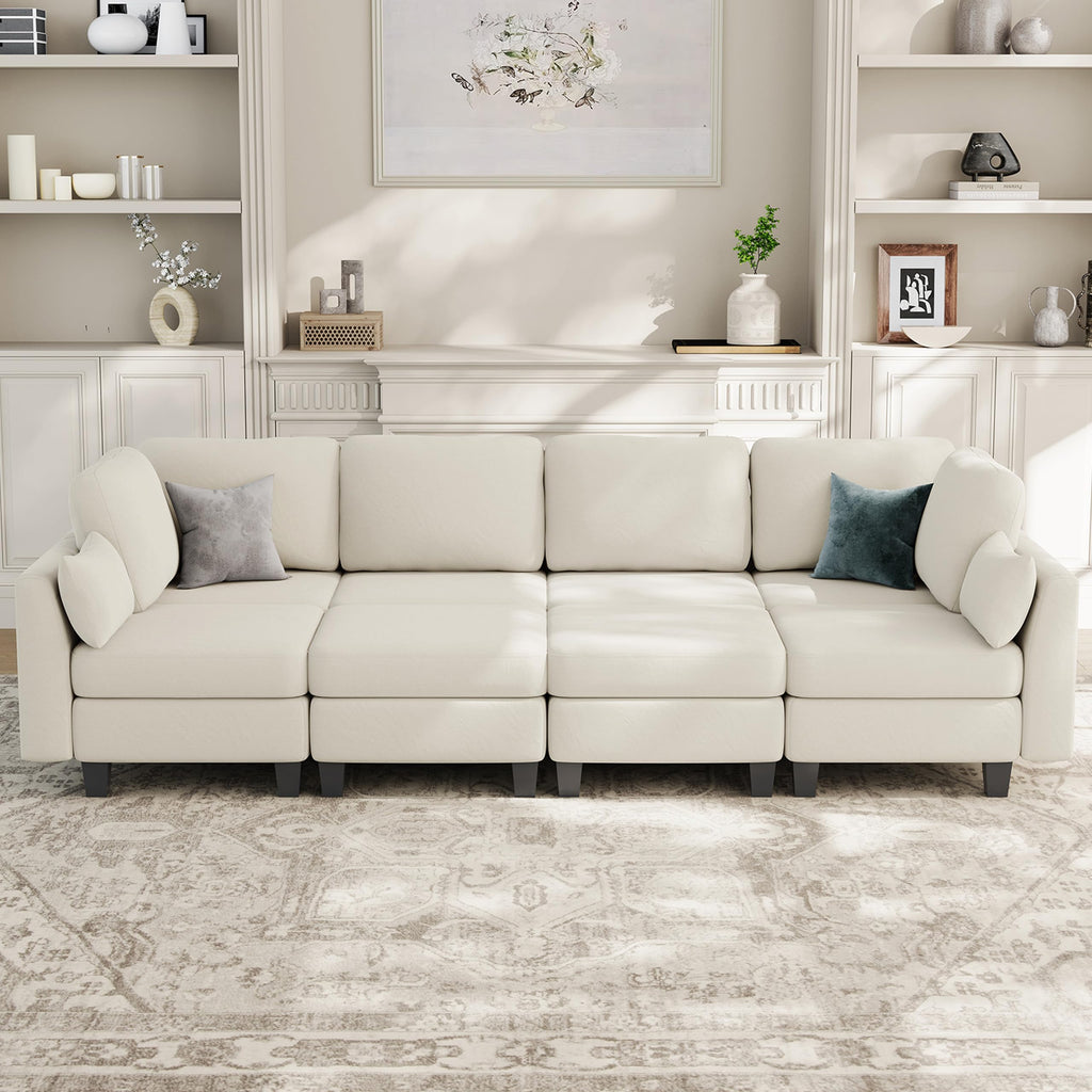 Sectional Sleeper Sofa, 8 Seaters Modular Sleeper Sofa Couch, Beige