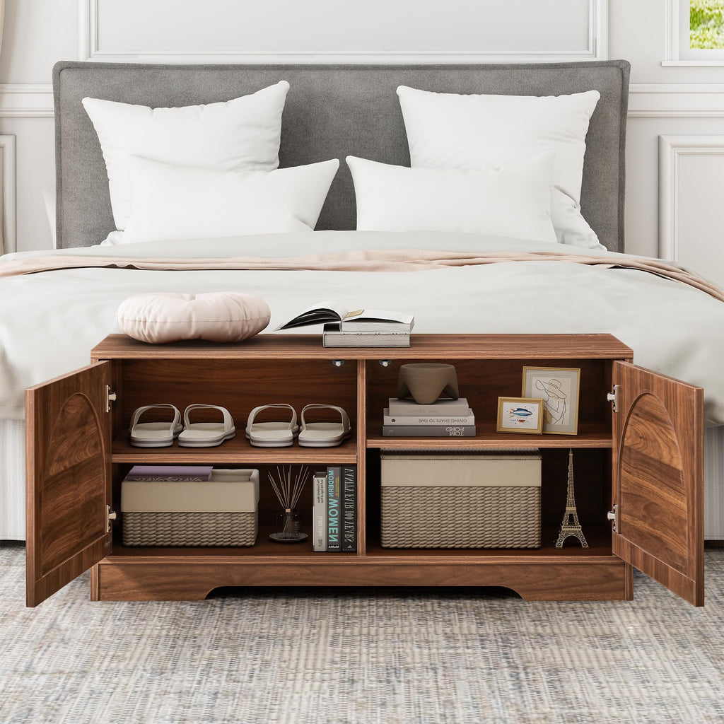 39.4" Fluted 2 Tier Shoe Storage Bench with Shelf