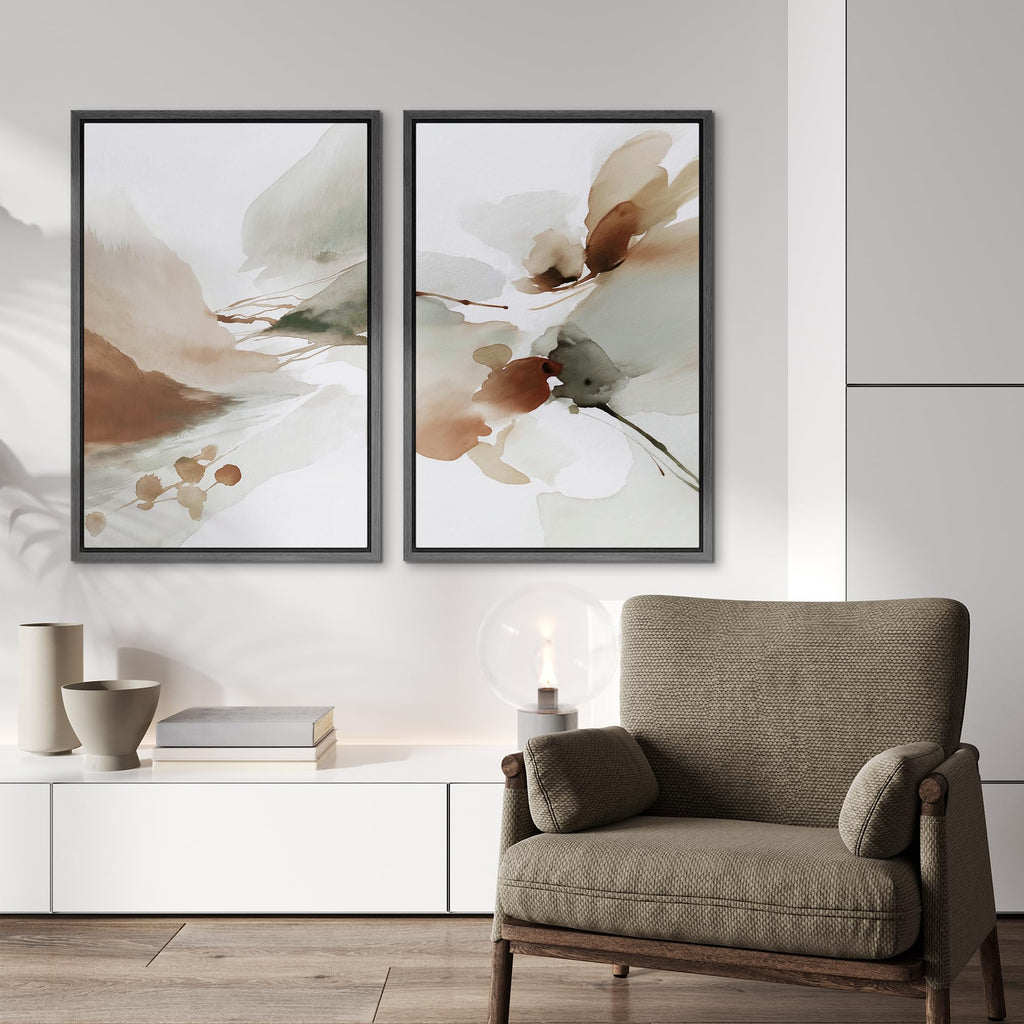 Framed Canvas Print Wall Art Set Earth Tone Watercolor Abstract Minimalist Nature-Inspired Illustrations Modern Art