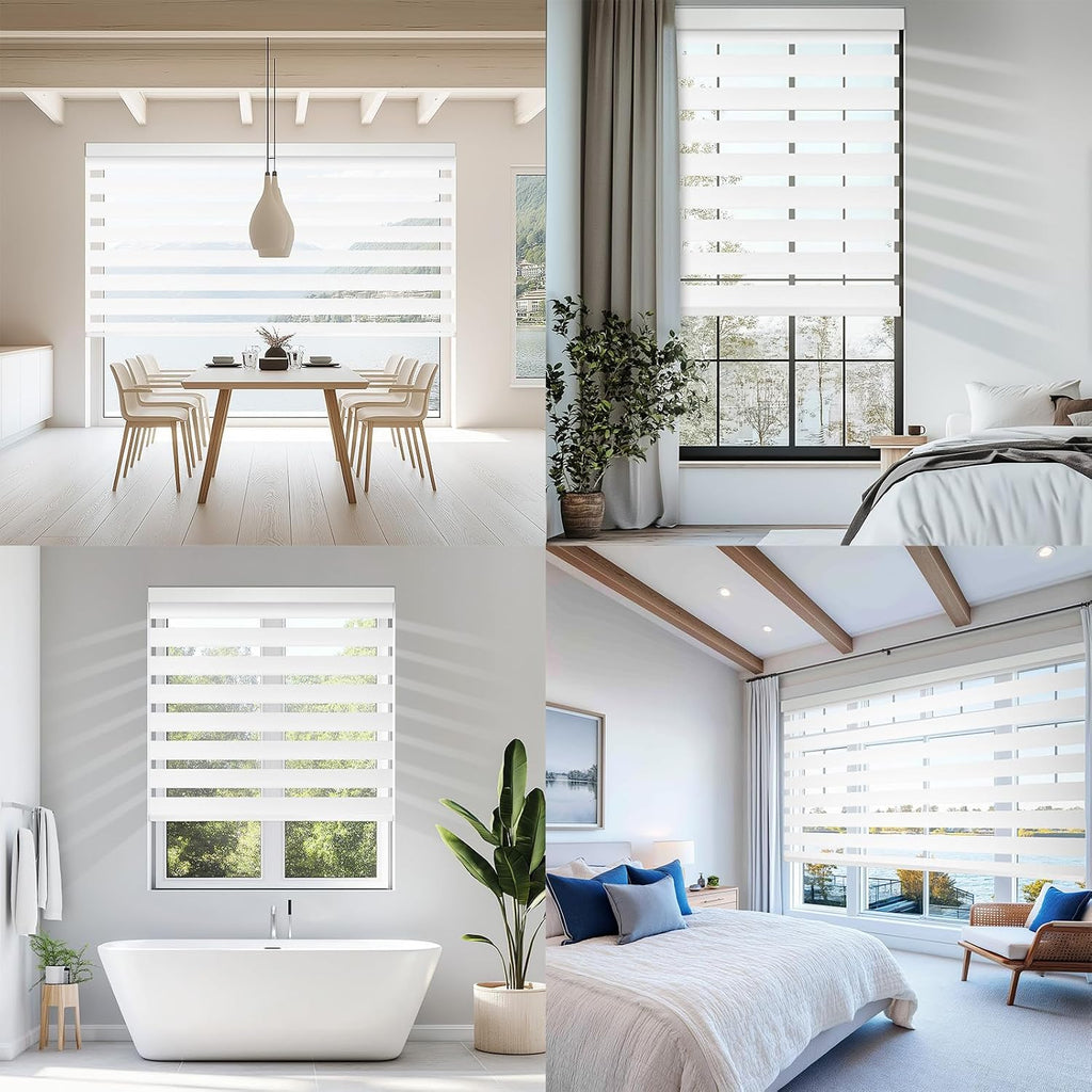 Motorized Zebra Blinds Smart Dual Layer Shades for Windows with Remote | Electric Day and Night Privacy Light