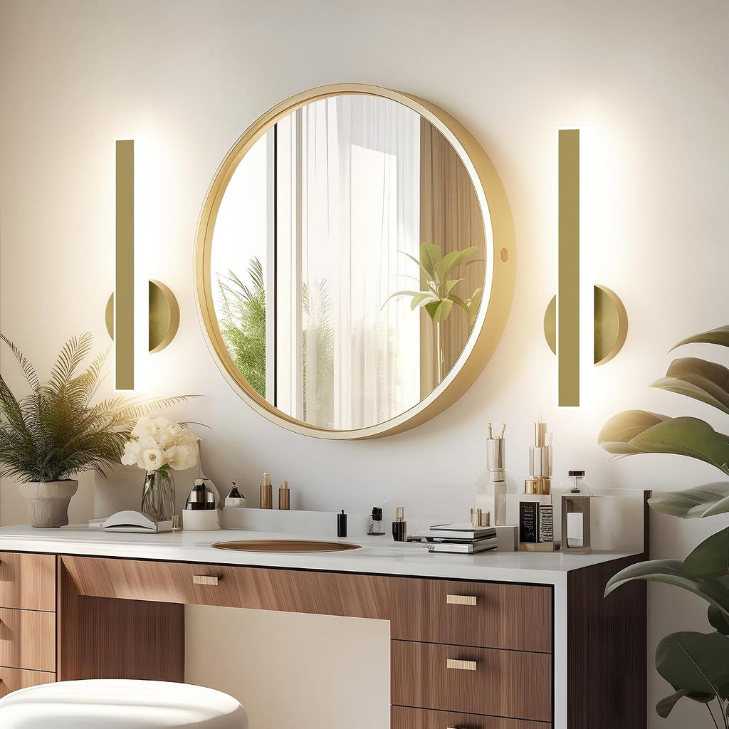 Gold Wall Sconce Hardwired Modern LED 18W Wall Sconce Set of Two, 15.7Inches Wall Lights for Living Room Bedroom