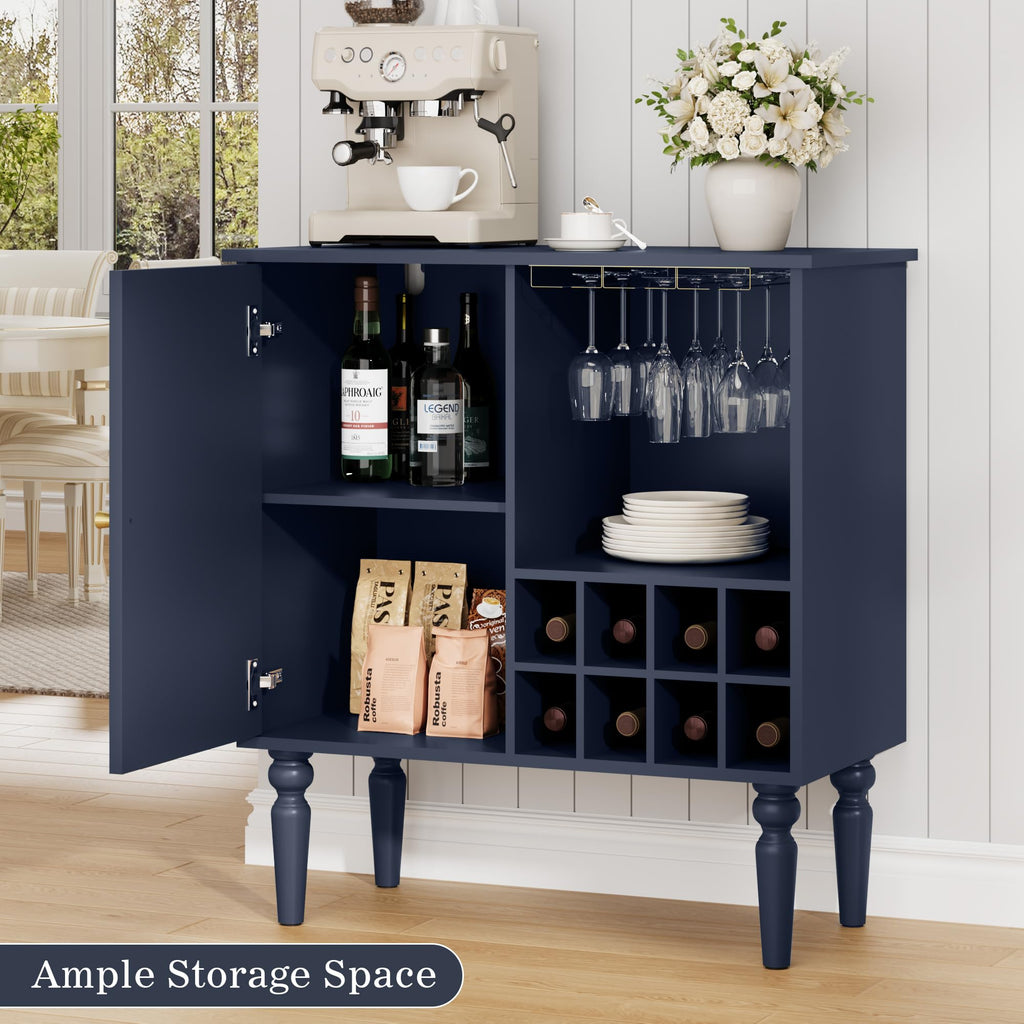 Arched Fluted Coffee Bar Cabinet with Storage& Wine Racks, Blue