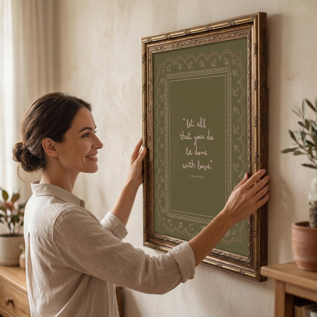 Framed Inspirational Bible Verse Wall Art Print "Let All That You Do Be Done with Love" Scripture Quote Picture with