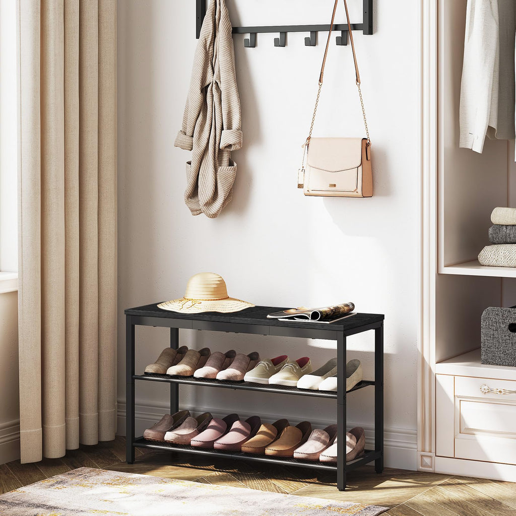 Shoe Bench, 3-Tier Shoe Rack, Industrial Shoe Organizer Storage Bench