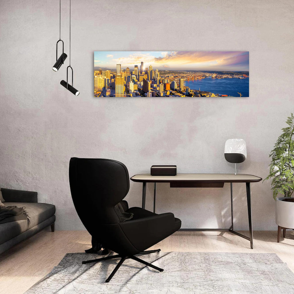 Seattle Skyline Wall Nature Sunset City Wall Decor Living Room Washington Cityscape Canvas Prints Modern Skyscraper
