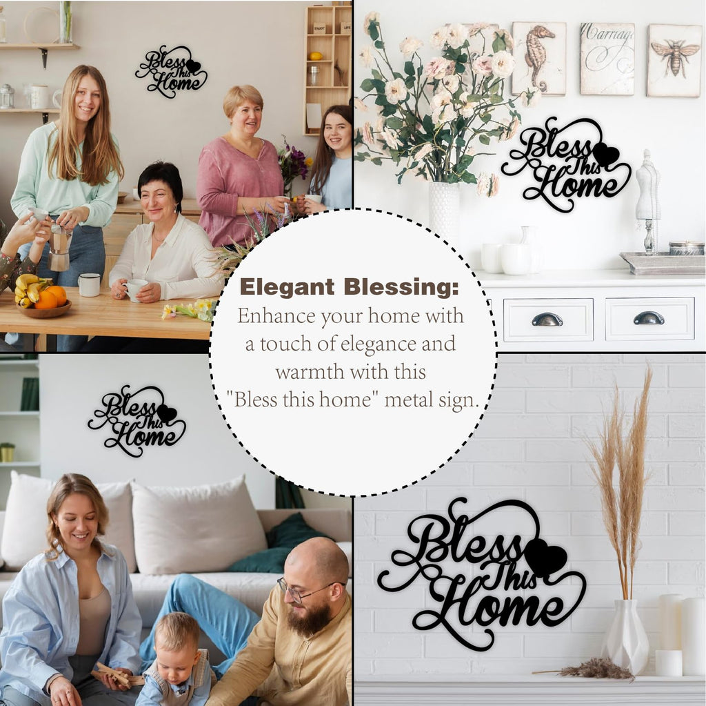 Bless This Home Wall Decor, 24Inch Black Metal Bless This Home Sign, Metal Wall Art Farmhouse Entryway Sign Rustic