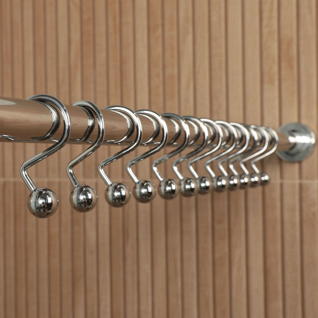 Luxury S Shower Curtain Hooks (12-Pack) Hotel Quality Silver Chrome Finish | Bathroom Accessories | Non-Slip Ball End