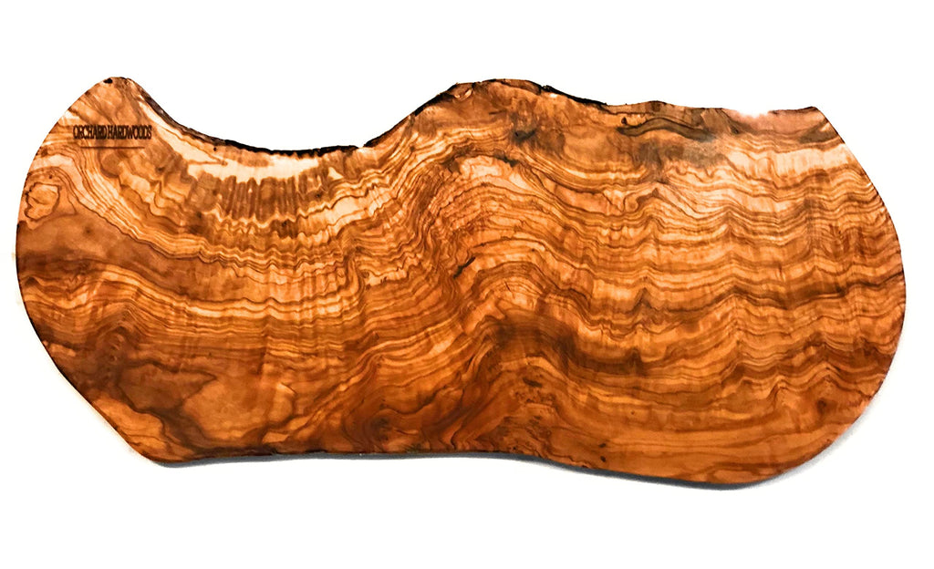 22" Rustic Handmade Bark Edge Olive Wood Charcuterie Board- For Cutting, Chopping, Serving Cheese, Meat, Fruit.