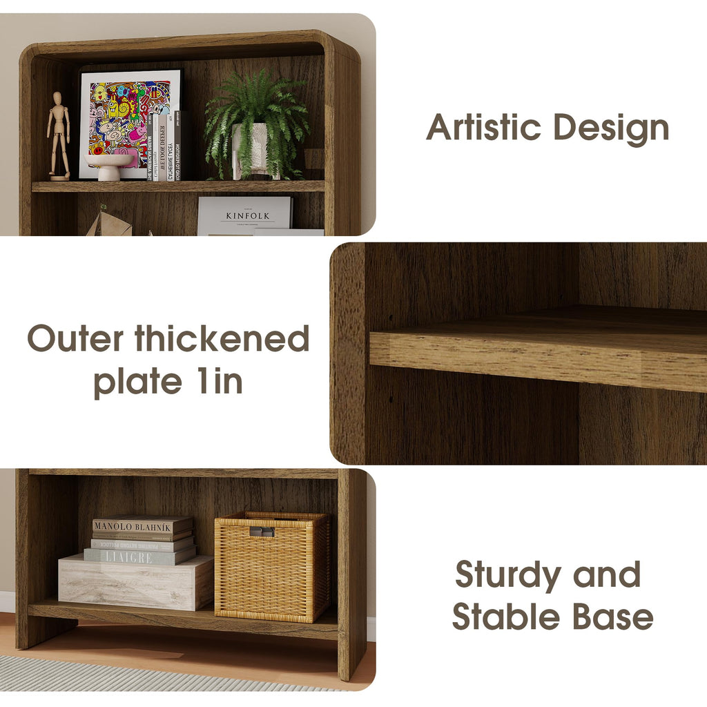 31" Bookcase Tall 2 Shelves Wood Bookshelf with Curved Soft Edges, Heavy Duty Modern Storage Cabinet for Professional