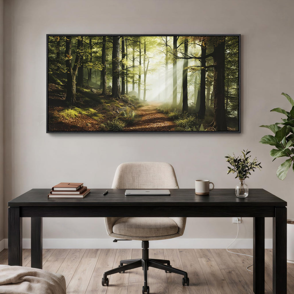 Framed Forest Landscape Photograph Wall Art, 60x30 Inch