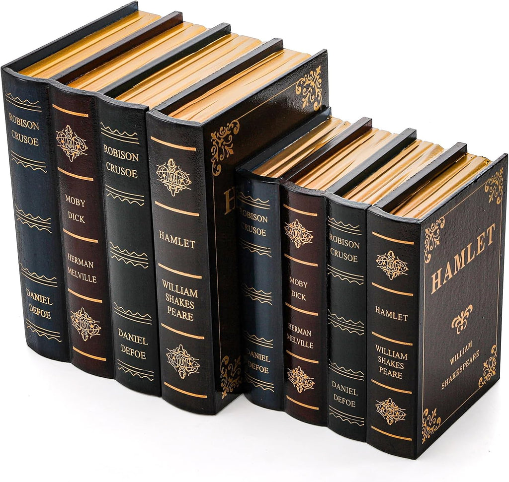 2 Pack Decorative Book Boxes Wooden Antique Bookshelf Decorations Vintage Book Storage Box - Hamlet