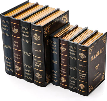 2 Pack Decorative Book Boxes Wooden Antique Bookshelf Decorations Vintage Book Storage Box - Hamlet