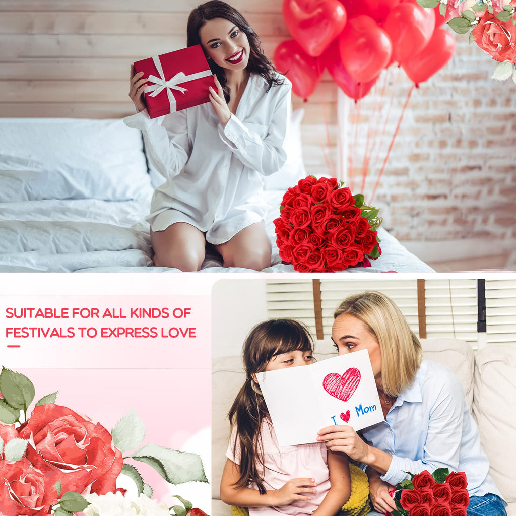 100 Pcs Artificial Roses Flowers Bulk, Red