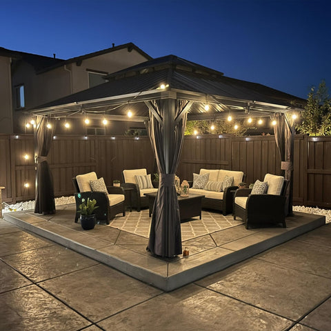 12'x14' Hardtop Gazebo with Lights Double Roof on Galvanized Steel Fra