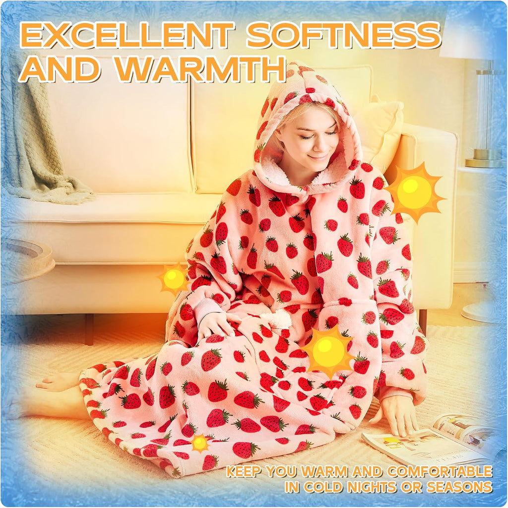Wearable Blanket Hoodie, Oversized Sherpa Fleece Hooded Sweatshirt Blanket with Sleeves,Cozy and Giant Hoodie
