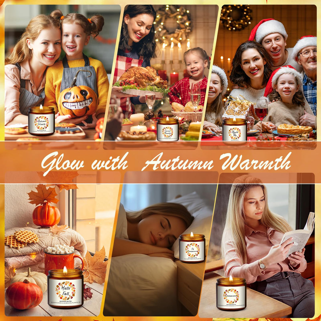 Fall Candles Gifts Set 6 Pack Soy Wax Scented Candle 27 OZ 200 Hrs Burn, Scents of Berry, Sugar, Spiced Apple, Autumn
