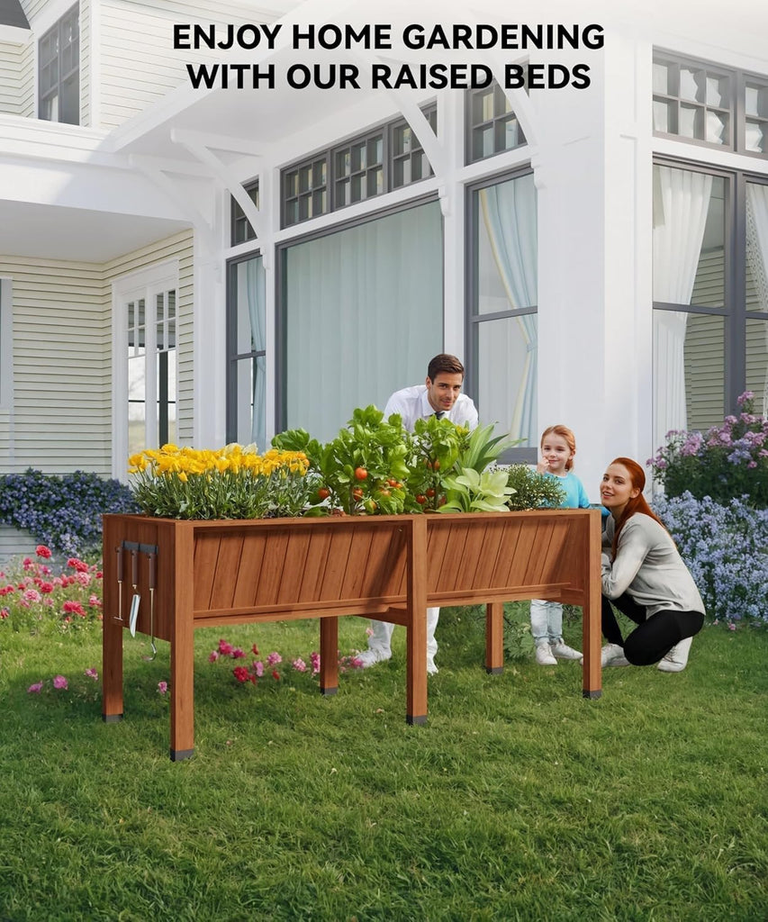 6x2x2.5 ft Large Raised Garden Bed (72x26x30 in) - Elevated Wood Planter Box with Storage Hooks & Locking Wheels