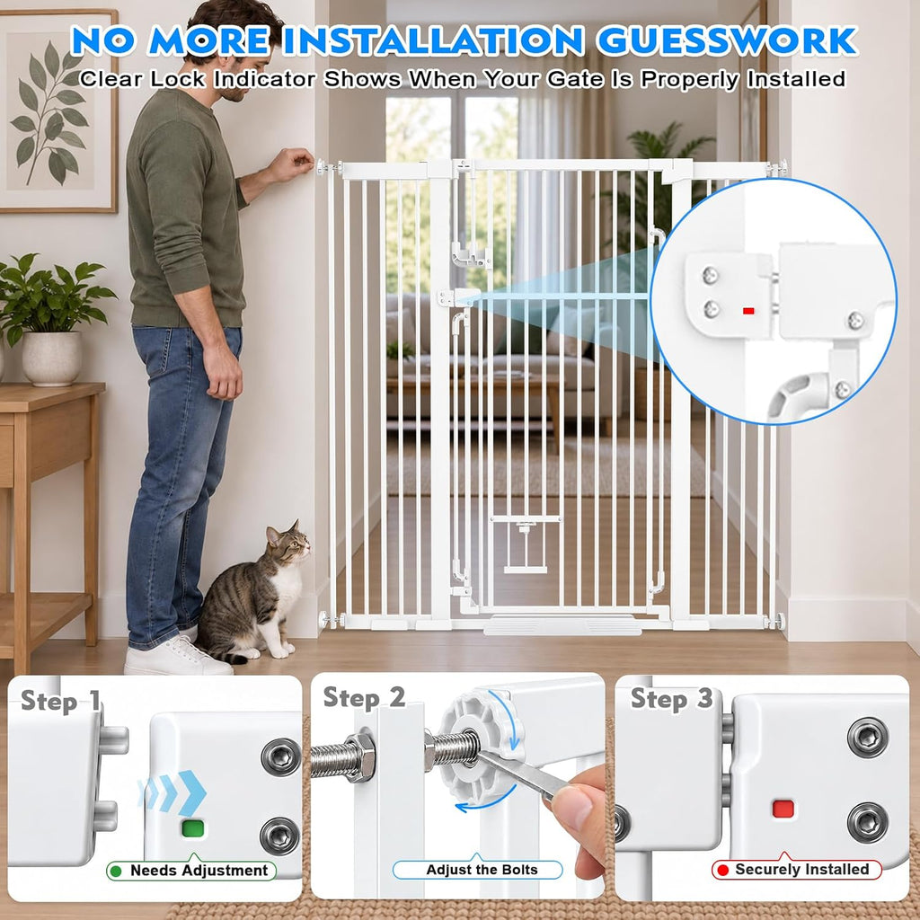 51" Extra Tall Pet Gate with Cat Door, 32-51" Wide Cat Gate for Doorways