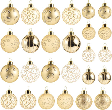 26Pcs Gold Glass Christmas Ball Ornaments, Luxury Tree Decor