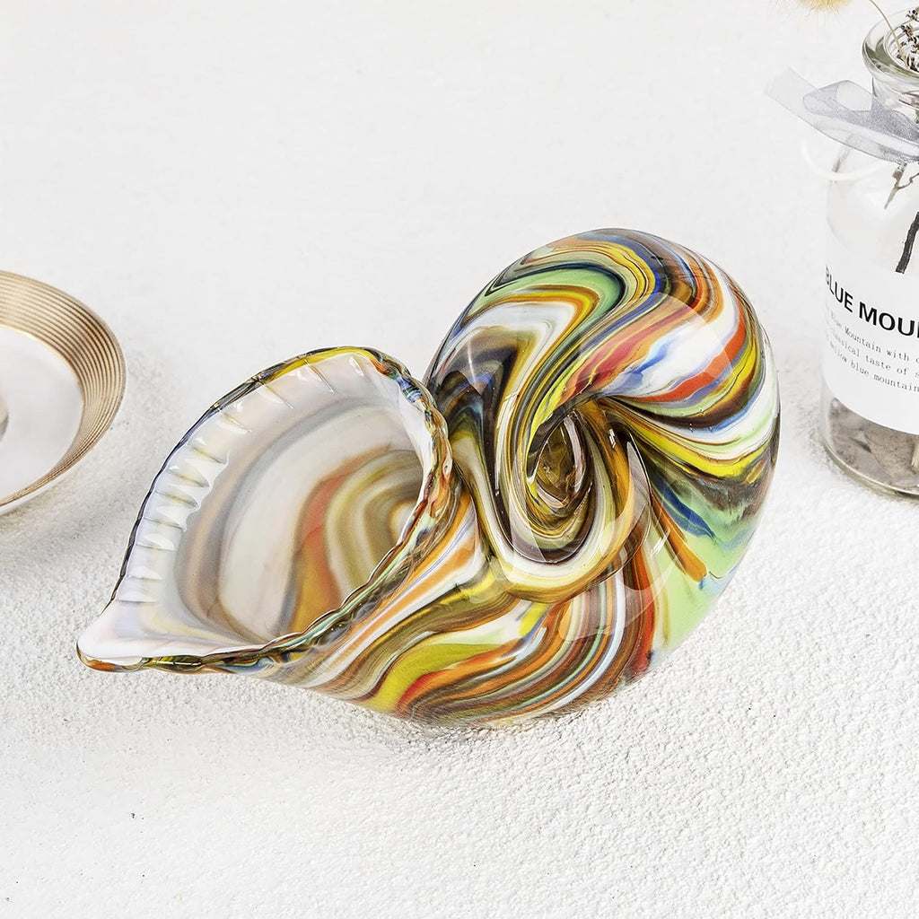 7.7" Glass Nautilus Conch Figurines, Hand Blown Seashell Art