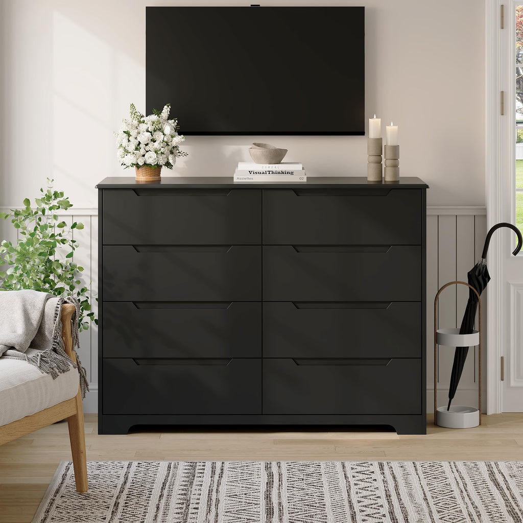 8 Drawer Dresser, 47" Wide White Dresser, Black