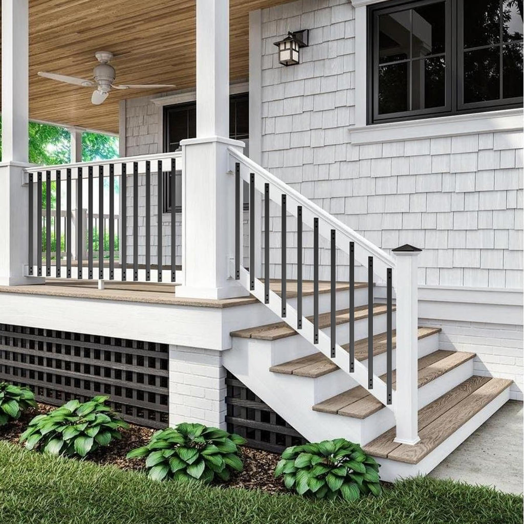 26 Pack Metal Deck Spindles, 29.5 "Heavy Duty Railing, Flat Straight Baluster with Black Screws, Outdoor Deck Railing