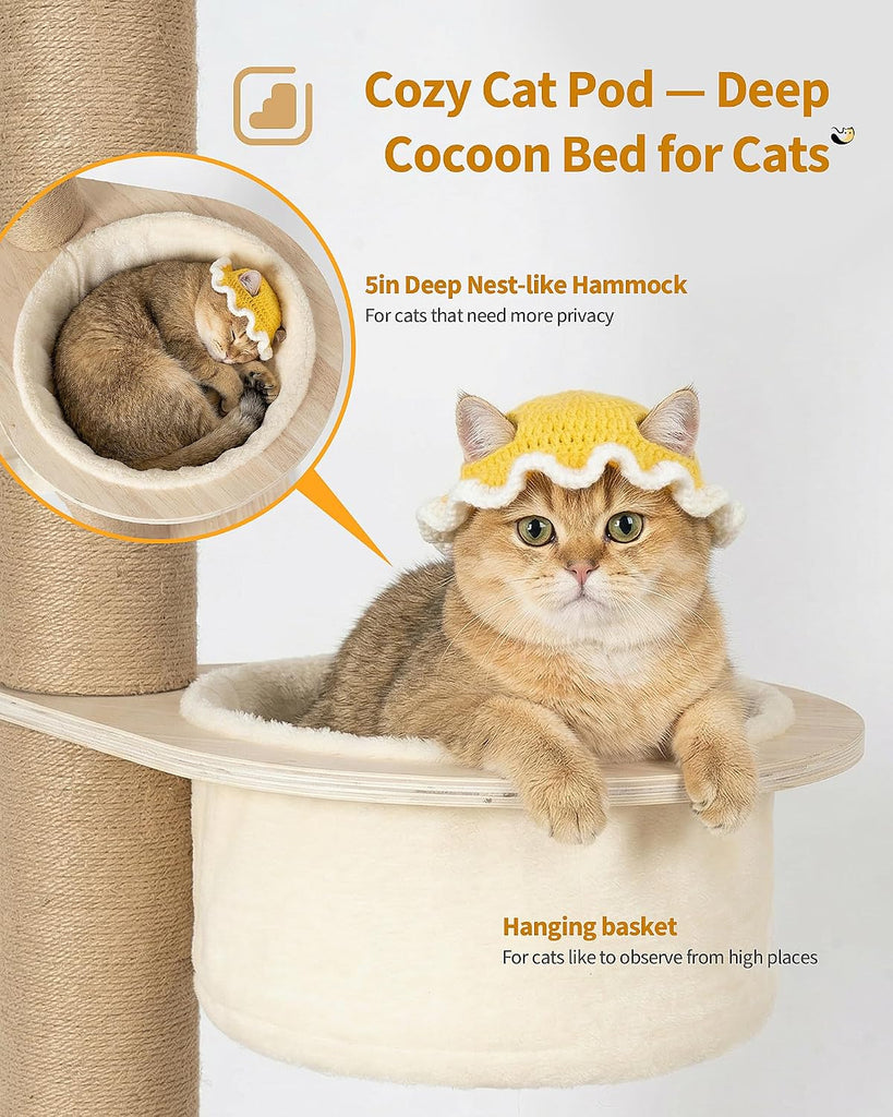 9ft Floor to Ceiling Cat Tree for Large Cats, 5'' Deep Hammock